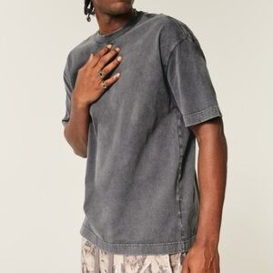 hollister washed dark gray boxy heavyweight cotton crew t-shirt